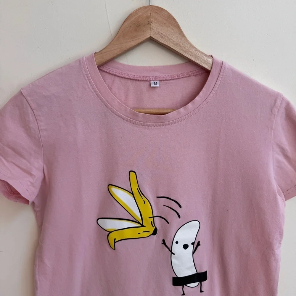 Pink Short Sleeve Funny Banana Graphic Tee Womens Size M